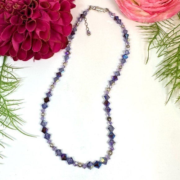 Vintage Jewelry - VINTAGE⚜️STERLING SILVER Lavender Crystal Beaded Necklace
